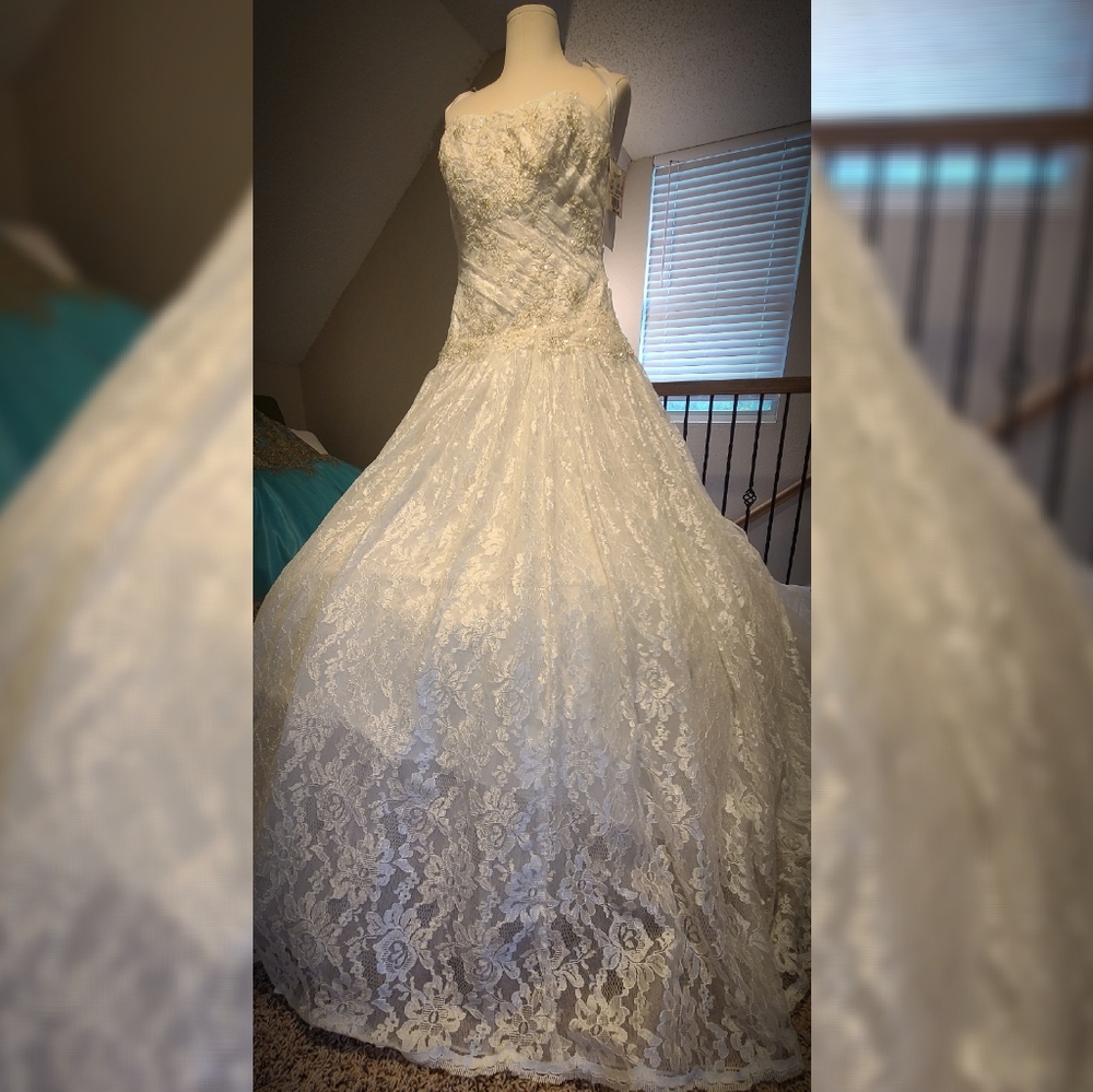 Strapless Lacey Embellished Wedding Dress sz10